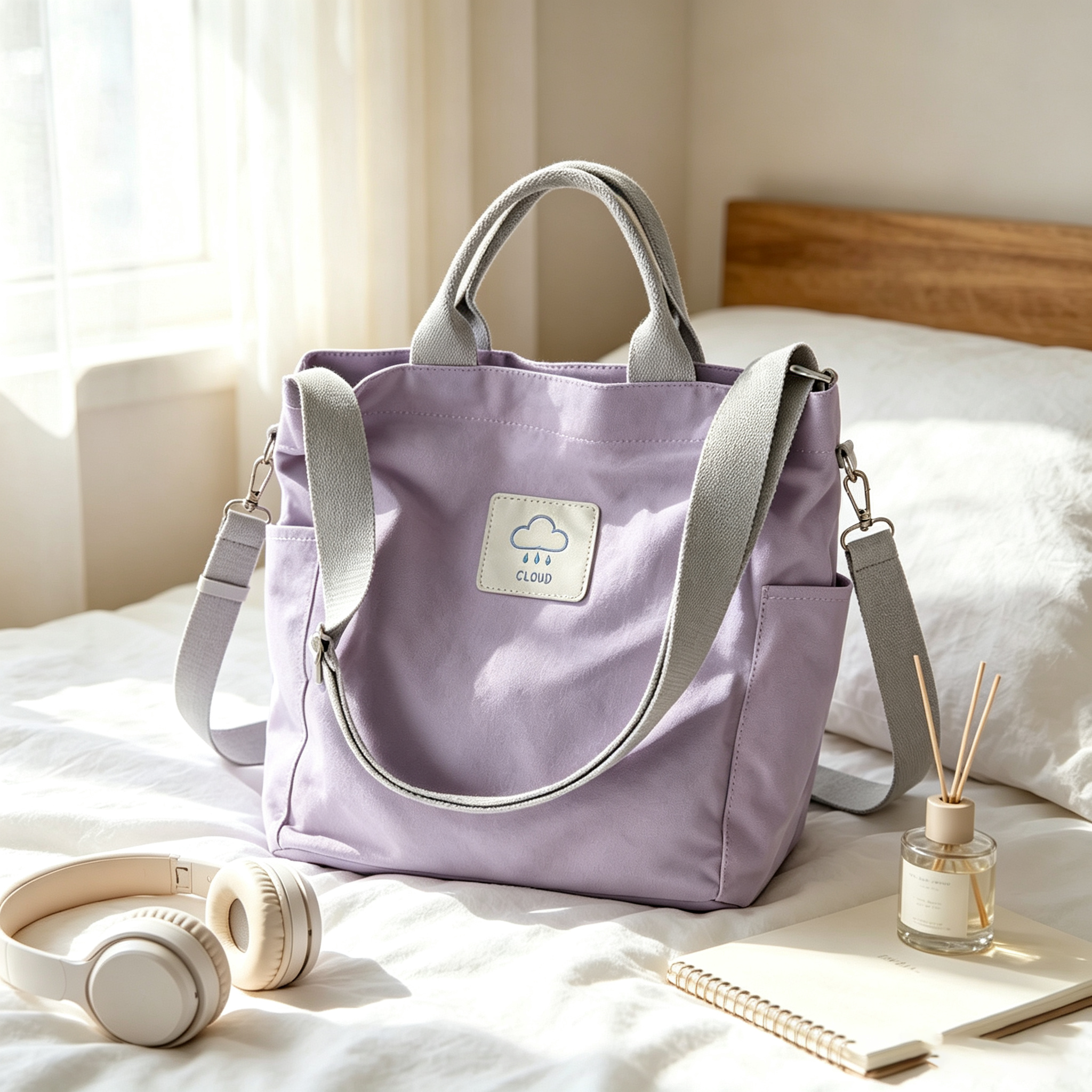 Brown Cotton Canvas Tote Bag Shoulder Handbag for Daily Use